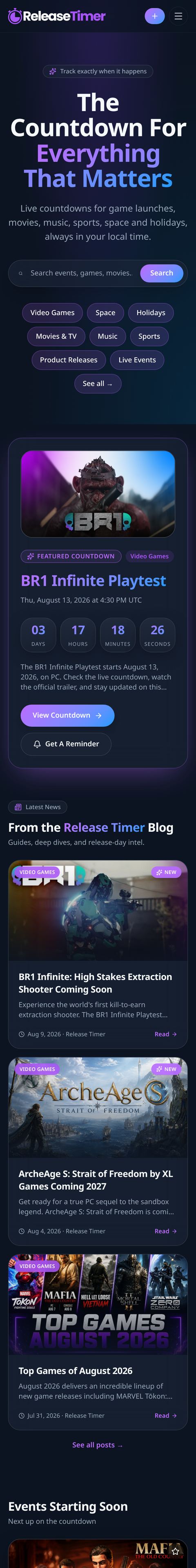 Release Timer website on mobile