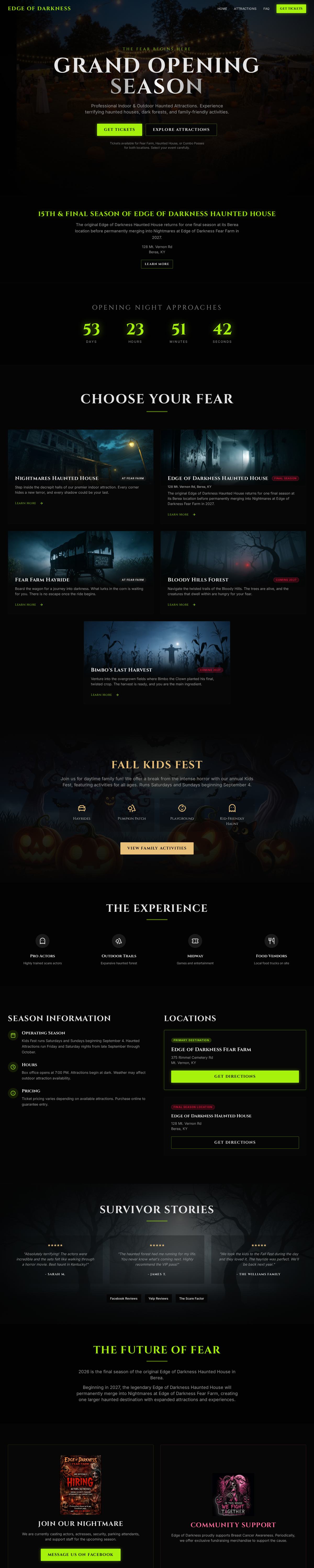 Edge of Darkness Fear Farm website homepage