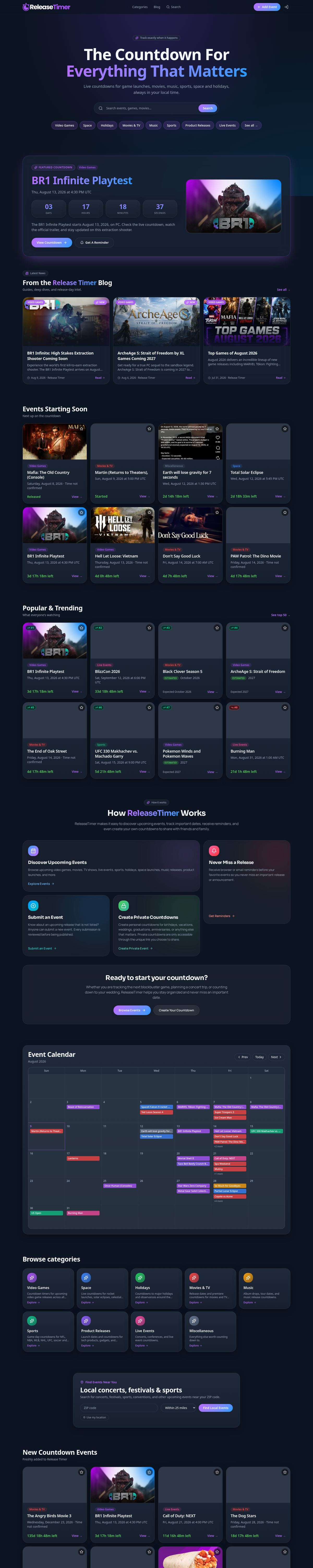 Release Timer website homepage