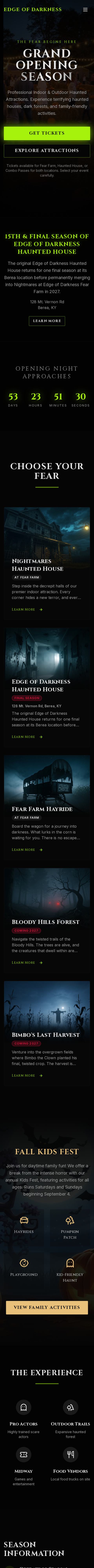 Edge of Darkness Fear Farm website on mobile