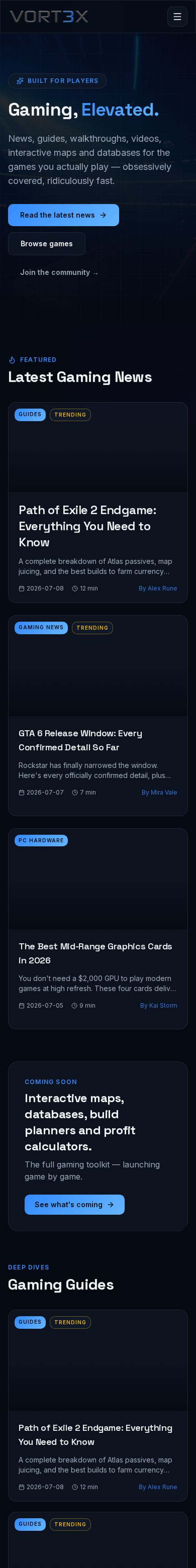 VORT3X website on mobile