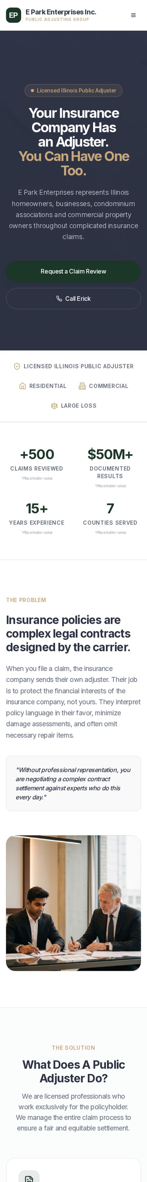 E Park Enterprises website on mobile