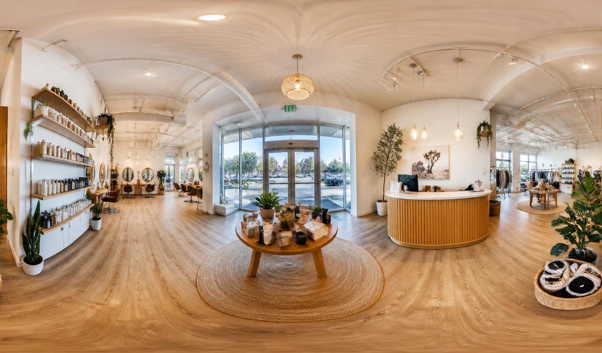 Interactive 360° tour of a salon interior embedded on a business website